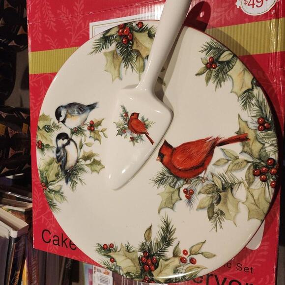 Other - New holiday cake platter set 12” Round Cardinal Cake Plate With Cake Server A3